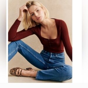 Sezane Deep Red Knit Top